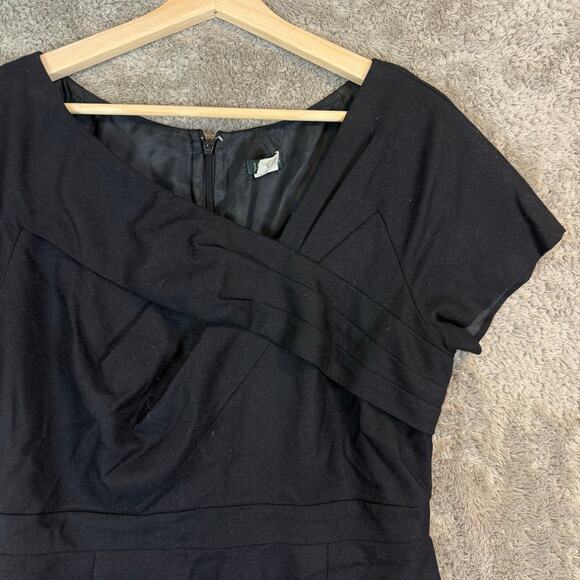 J. Crew Black Wool Dress Shift Sheath Size 12 Crossover Bodice Cap Sleeve - Picture 5 of 12